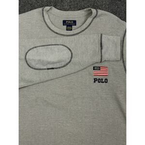 Polo Ralph Lauren Shirt Mens Large Waffle Knit Thermal Flag Logo Gray Sleep Tee